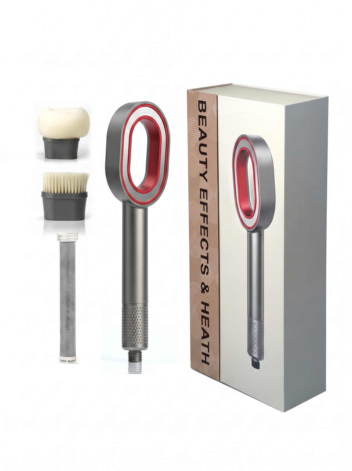 PuraMoment Aromatherapy Showerhead - Gray/Red accessories and gift box