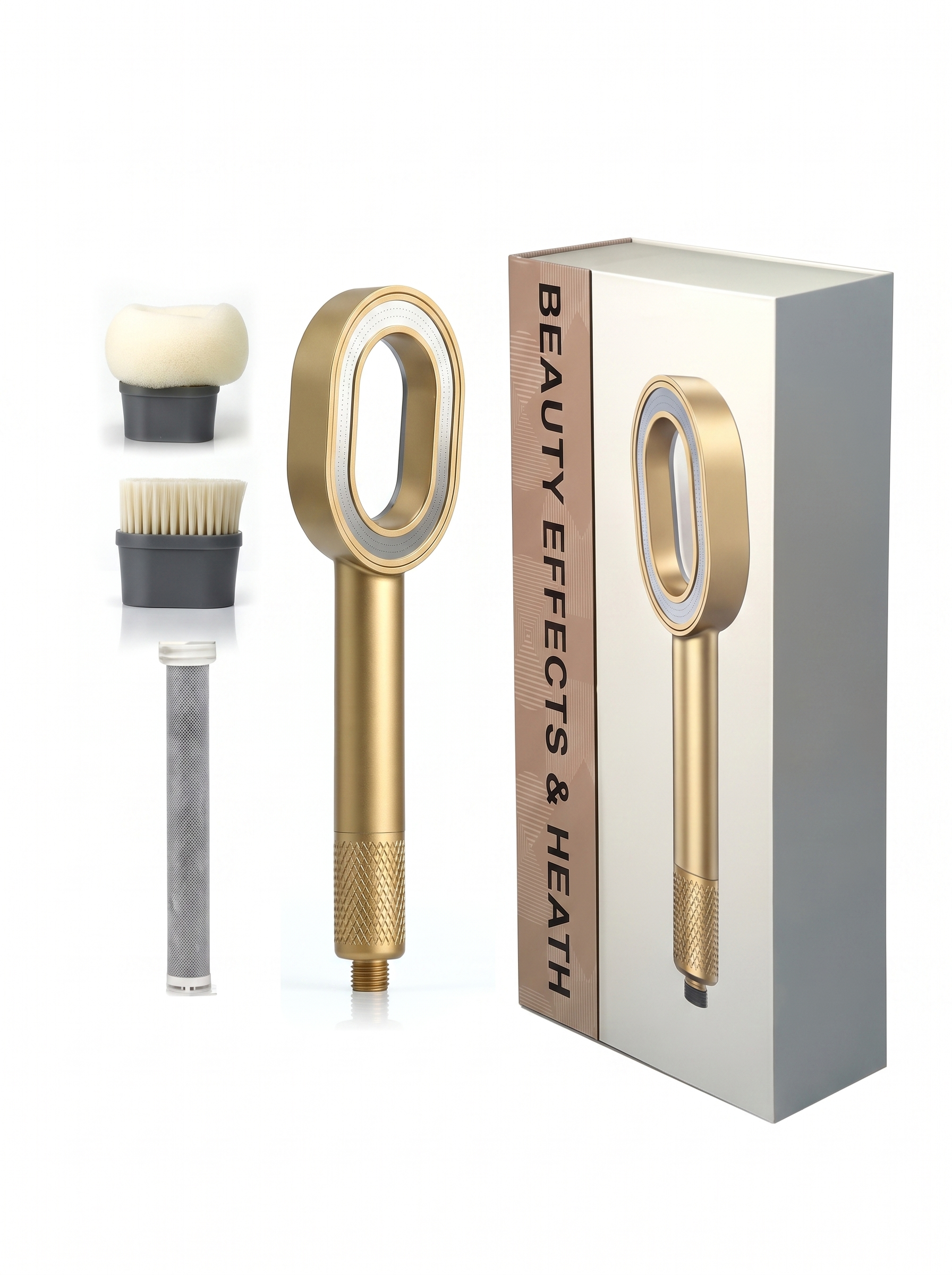 PuraMoment Aromatherapy Showerhead - Gold accessories and gift box